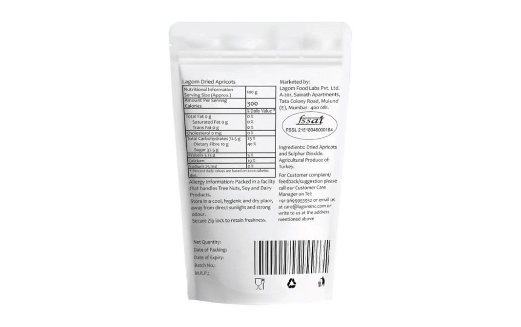Lagom Dried Apricots    Pack  500 grams
